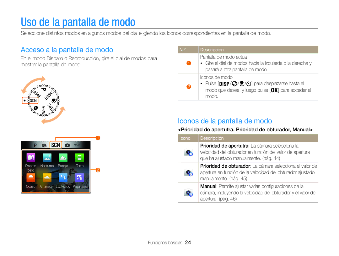 Samsung EC-WB850FBPBAE manual Uso de la pantalla de modo, Acceso a la pantalla de modo, Iconos de la pantalla de modo 