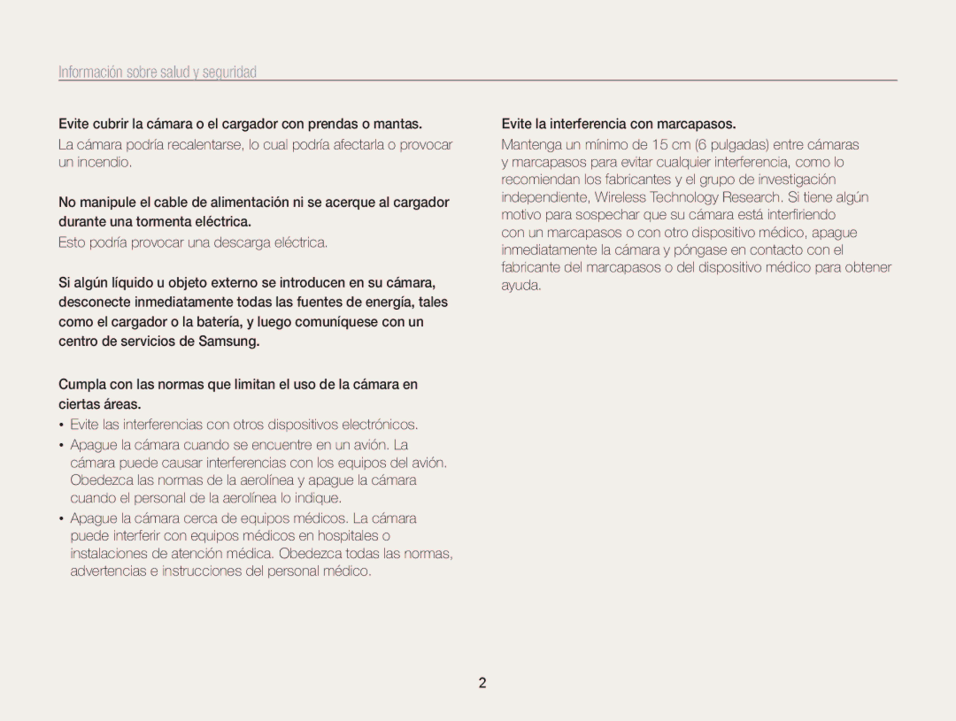 Samsung EC-WB850FBPBTW, EC-WB850FBPBE1, EC-WB850FBPBAE, EC-WB850FBPBIL manual Información sobre salud y seguridad 