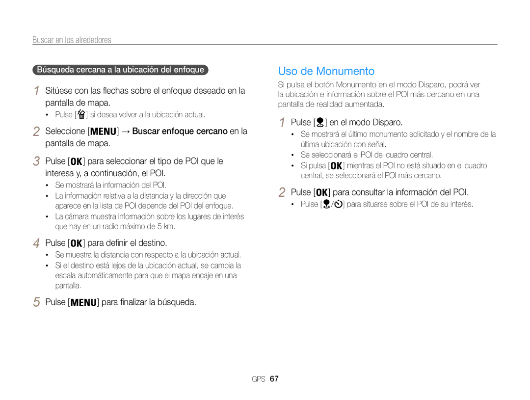 Samsung EC-WB850FBPBE1, EC-WB850FBPBAE manual Uso de Monumento, Buscar en los alrededores, Pulse para finalizar la búsqueda 