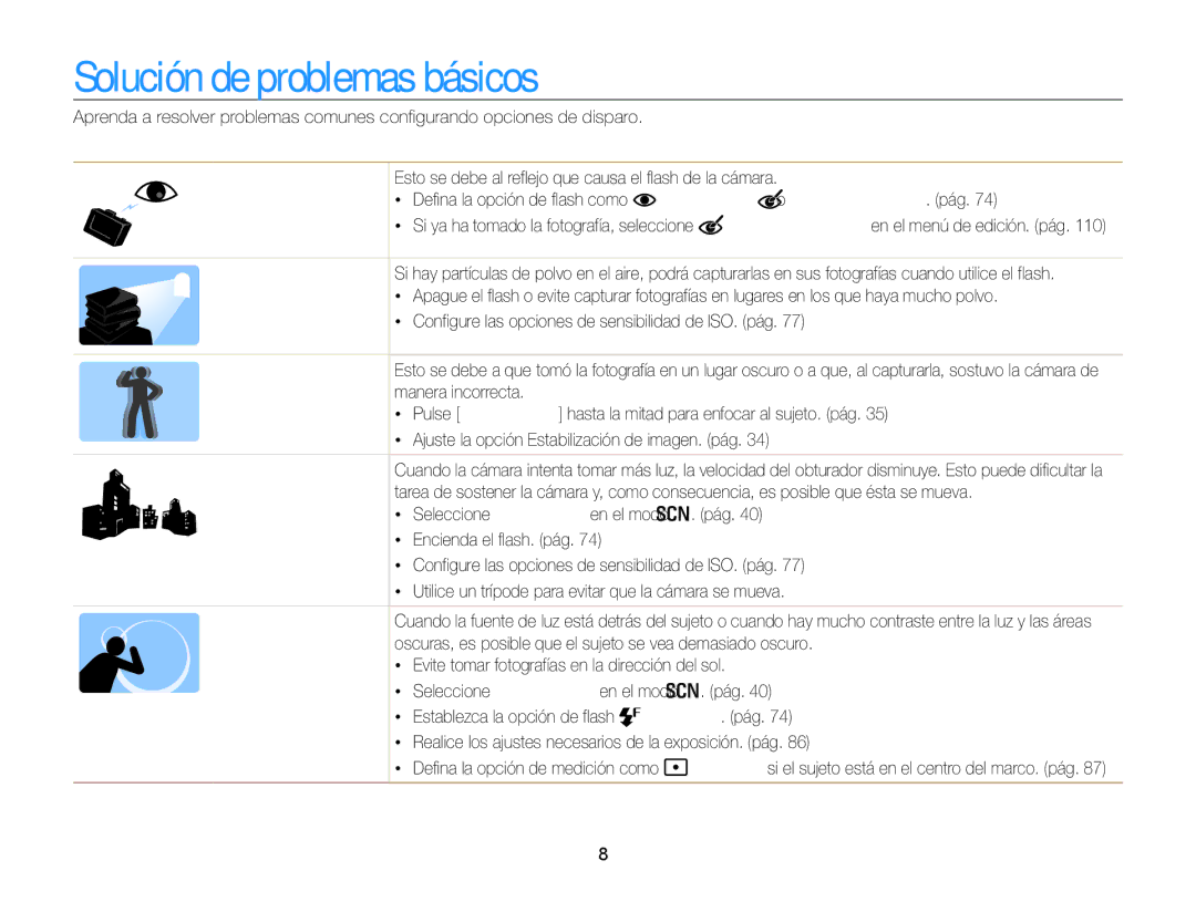 Samsung EC-WB850FBPBAE, EC-WB850FBPBE1, EC-WB850FBPBIL, EC-WB850FBPBTW manual Solución de problemas básicos 