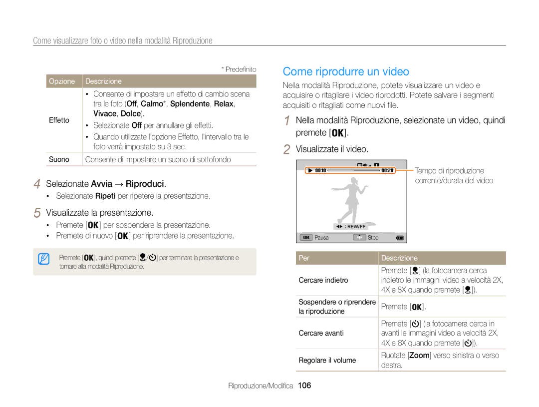 Samsung EC-WB850FDDBME manual Come riprodurre un video, Selezionate Avvia → Riproduci, Visualizzate la presentazione 