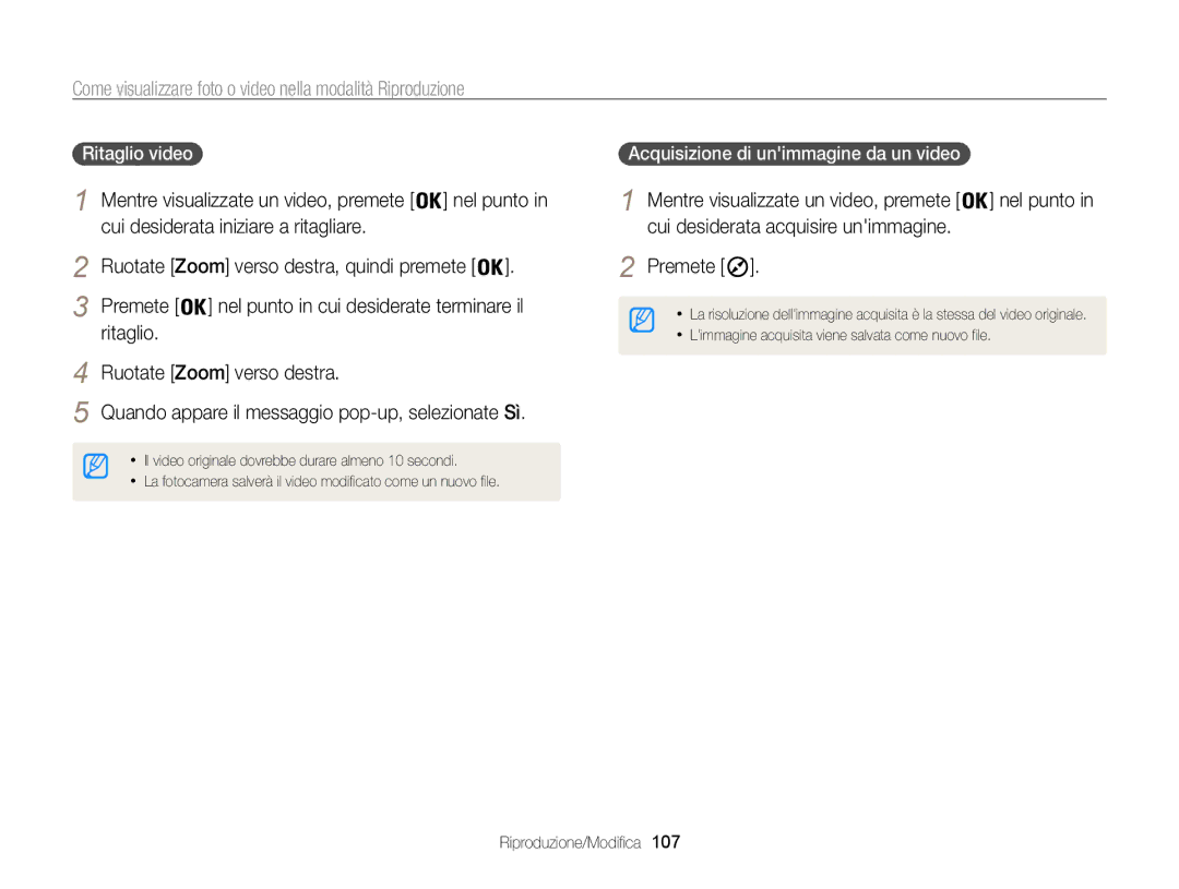 Samsung EC-WB850FBPBE1, EC-WB850FDDBME Cui desiderata iniziare a ritagliare, Cui desiderata acquisire unimmagine Premete 