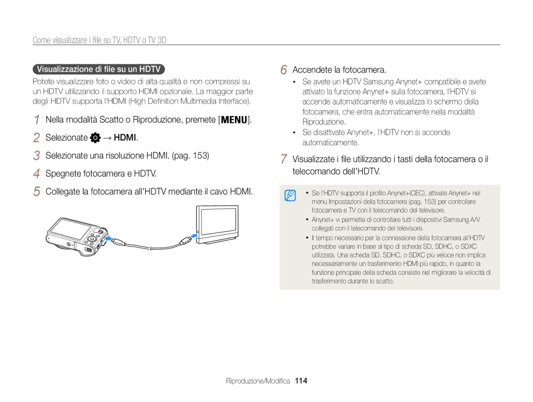 Samsung EC-WB850FDDBME, EC-WB850FBPBE1 manual Come visualizzare i file su TV, Hdtv o TV 3D, Accendete la fotocamera 