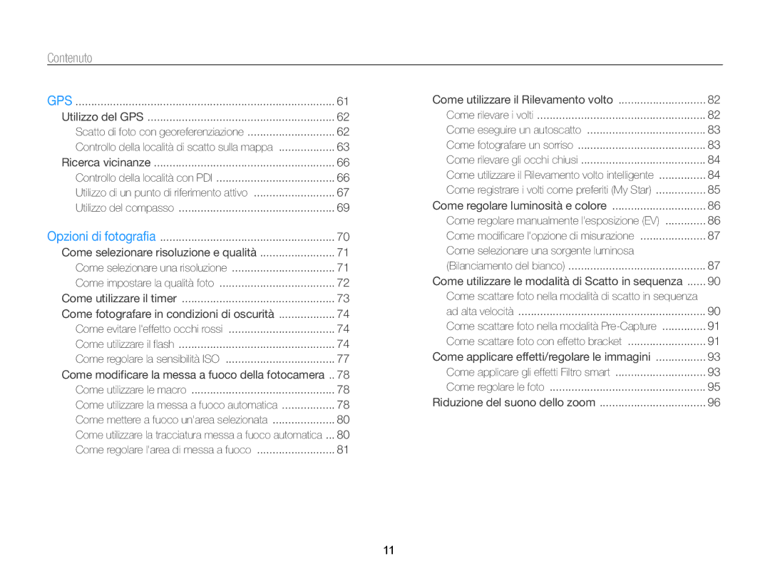 Samsung EC-WB850FBPBE1, EC-WB850FDDBME manual Contenuto﻿, Gps 