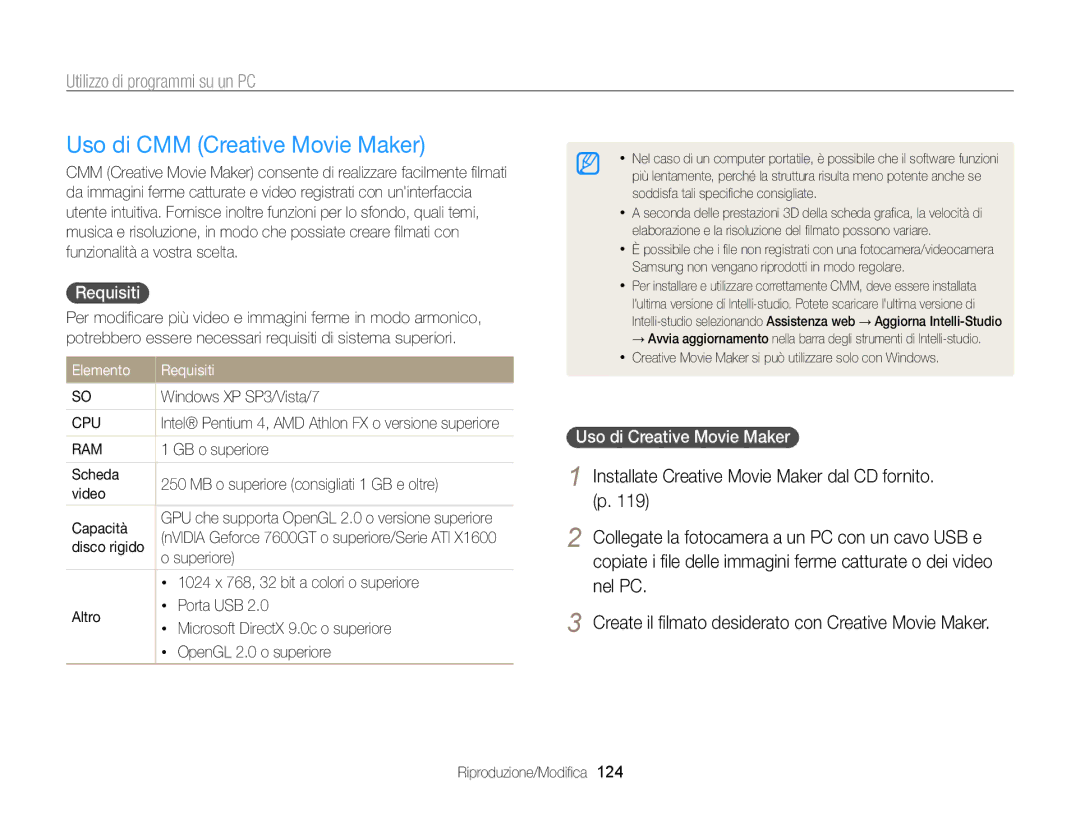 Samsung EC-WB850FDDBME, EC-WB850FBPBE1 manual Uso di CMM Creative Movie Maker, Uso di Creative Movie Maker 