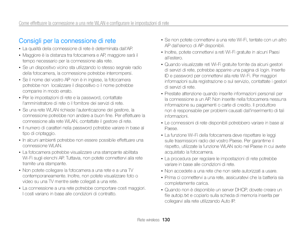 Samsung EC-WB850FDDBME, EC-WB850FBPBE1 manual Consigli per la connessione di rete 