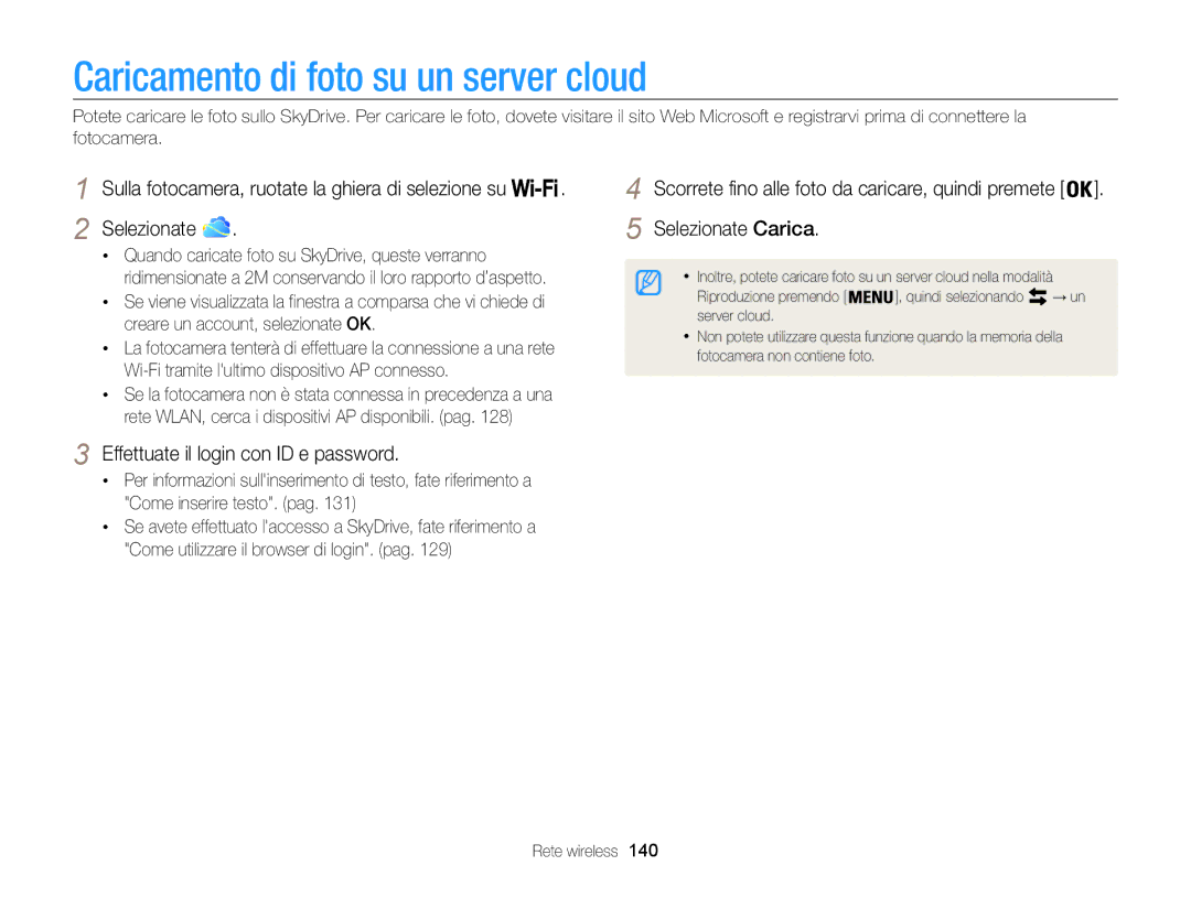 Samsung EC-WB850FDDBME, EC-WB850FBPBE1 manual Caricamento di foto su un server cloud, Effettuate il login con ID e password 