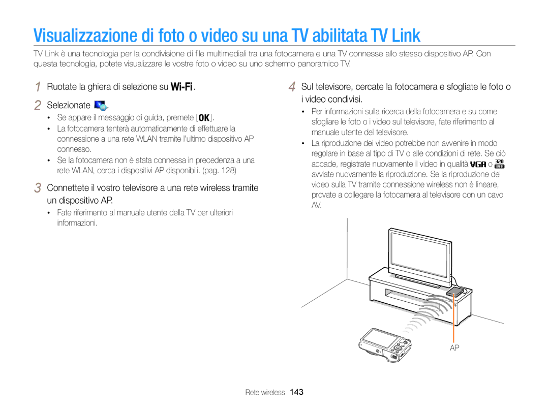 Samsung EC-WB850FBPBE1, EC-WB850FDDBME manual Visualizzazione di foto o video su una TV abilitata TV Link 