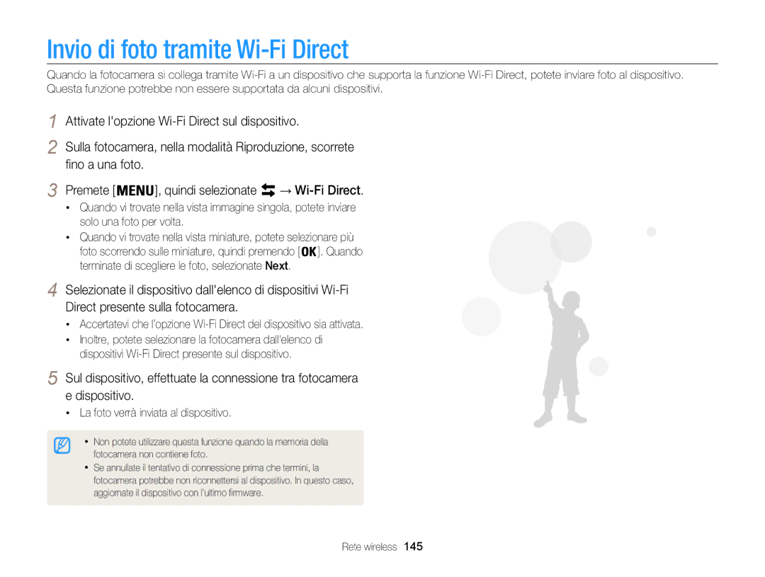 Samsung EC-WB850FBPBE1, EC-WB850FDDBME manual Invio di foto tramite Wi-Fi Direct, La foto verrà inviata al dispositivo 