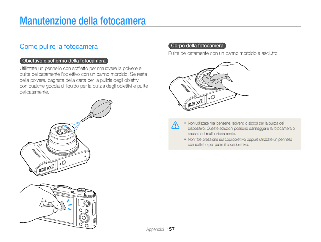 Samsung EC-WB850FBPBE1, EC-WB850FDDBME Manutenzione della fotocamera, Come pulire la fotocamera, Corpo della fotocamera  