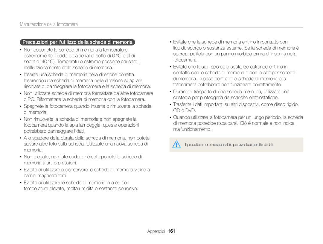 Samsung EC-WB850FBPBE1, EC-WB850FDDBME manual Precauzioni per lutilizzo della scheda di memoria  