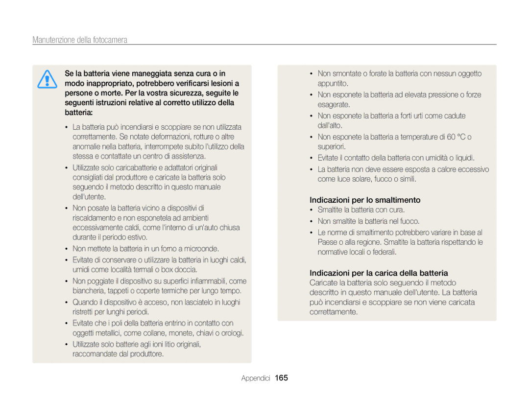 Samsung EC-WB850FBPBE1, EC-WB850FDDBME manual Manutenzione della fotocamera 