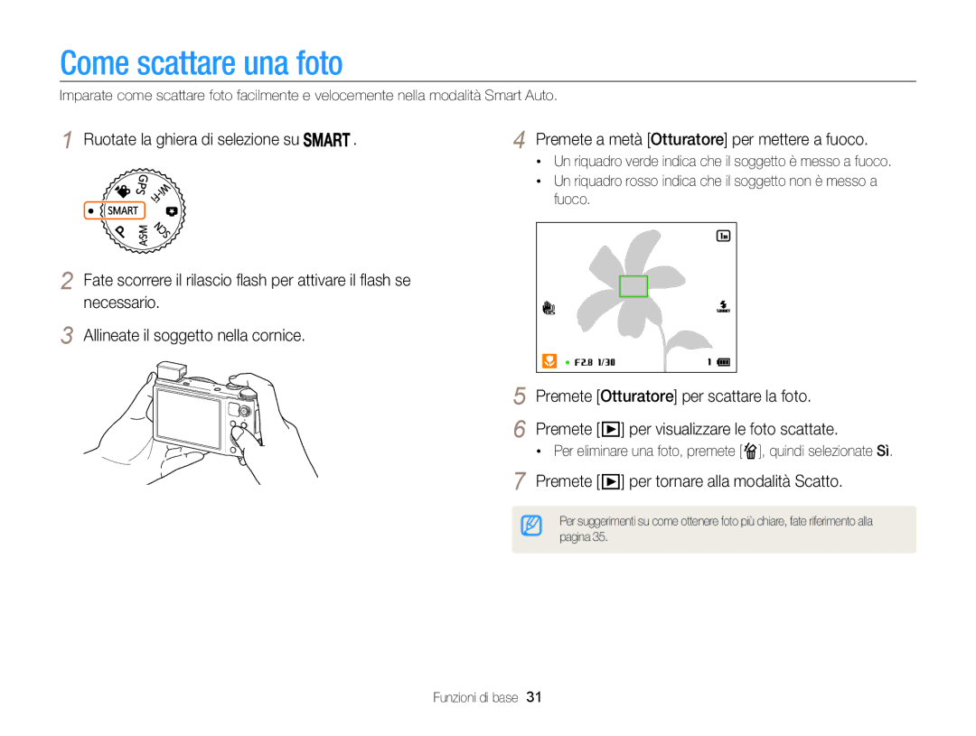 Samsung EC-WB850FBPBE1, EC-WB850FDDBME manual Come scattare una foto, Premete per tornare alla modalità Scatto 