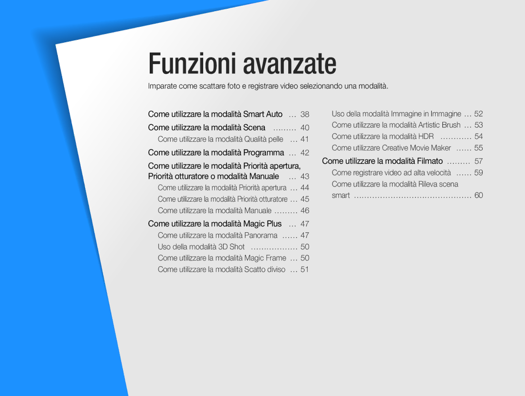 Samsung EC-WB850FBPBE1, EC-WB850FDDBME manual Funzioni avanzate, Come utilizzare la modalità Filmato ………… 