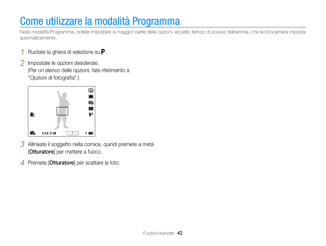 Samsung EC-WB850FDDBME, EC-WB850FBPBE1 manual Come utilizzare la modalità Programma 