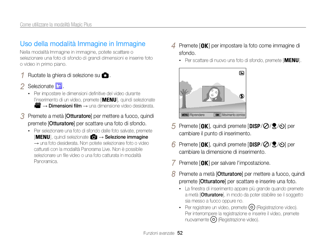 Samsung EC-WB850FDDBME Uso della modalità Immagine in Immagine, Premete per impostare la foto come immagine di sfondo 