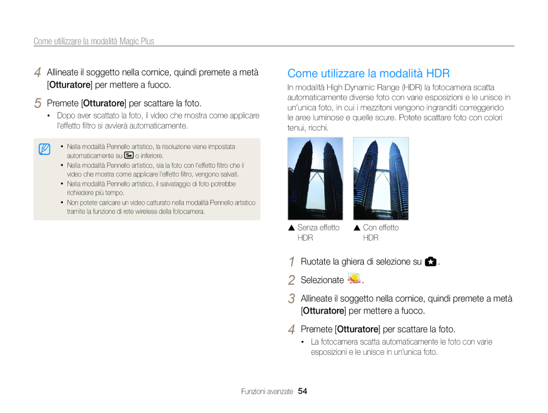 Samsung EC-WB850FDDBME, EC-WB850FBPBE1 manual Come utilizzare la modalità HDR 