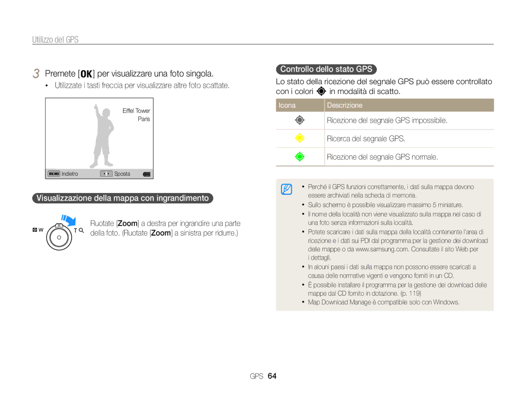 Samsung EC-WB850FDDBME manual Premete per visualizzare una foto singola, Visualizzazione della mappa con ingrandimento 