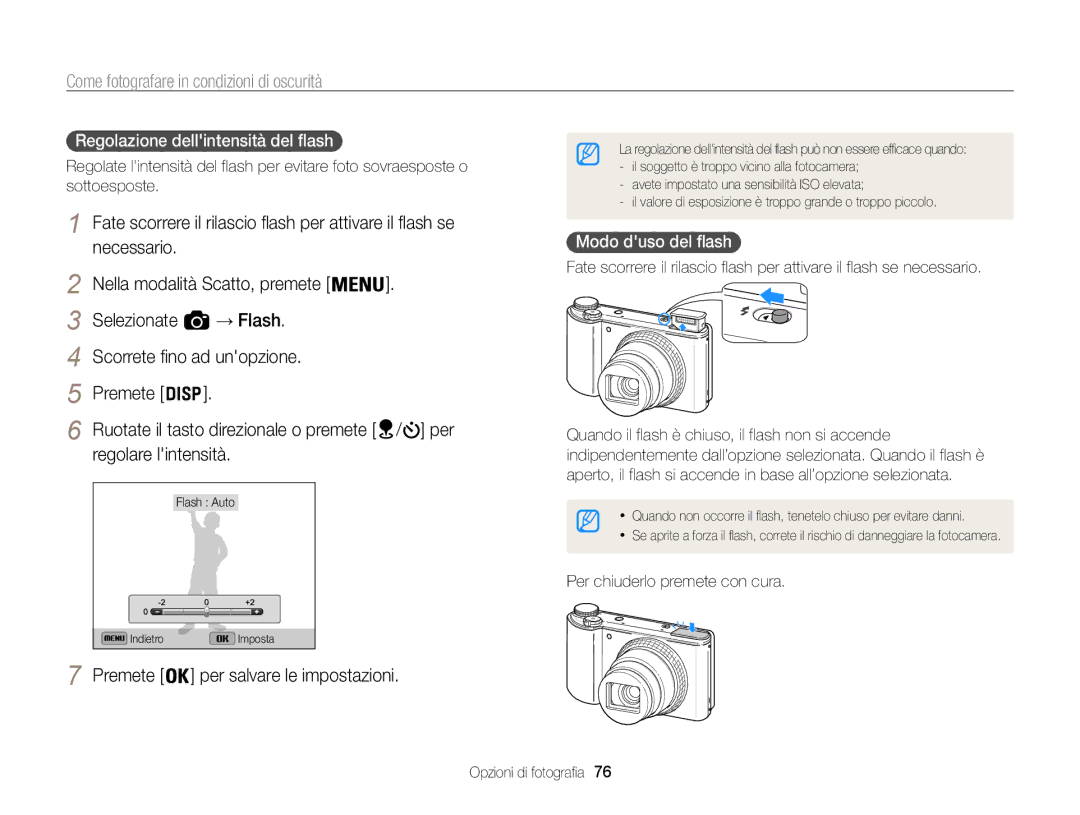 Samsung EC-WB850FDDBME, EC-WB850FBPBE1 Regolare lintensità, Regolazione dellintensità del flash , Modo duso del flash  