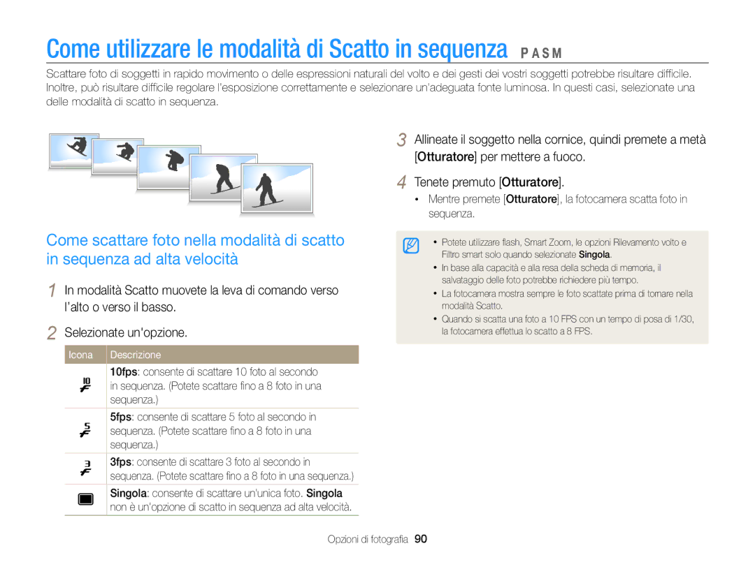 Samsung EC-WB850FDDBME, EC-WB850FBPBE1 manual Come utilizzare le modalità di Scatto in sequenza 