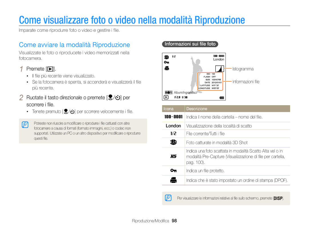 Samsung EC-WB850FDDBME Come visualizzare foto o video nella modalità Riproduzione, Come avviare la modalità Riproduzione 