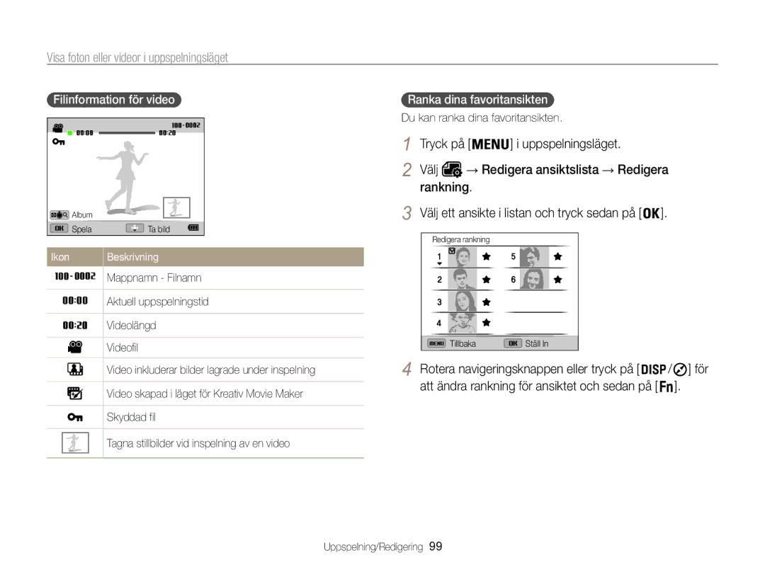 Samsung EC-WB850FBPBE2 manual Visa foton eller videor i uppspelningsläget, Tryck på Uppspelningsläget Välj, Rankning 