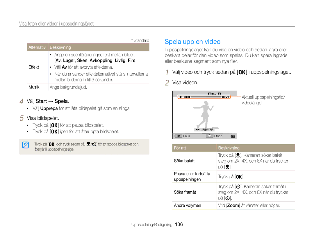 Samsung EC-WB850FBPBE2 manual Spela upp en video, Välj Start → Spela, Visa bildspelet 