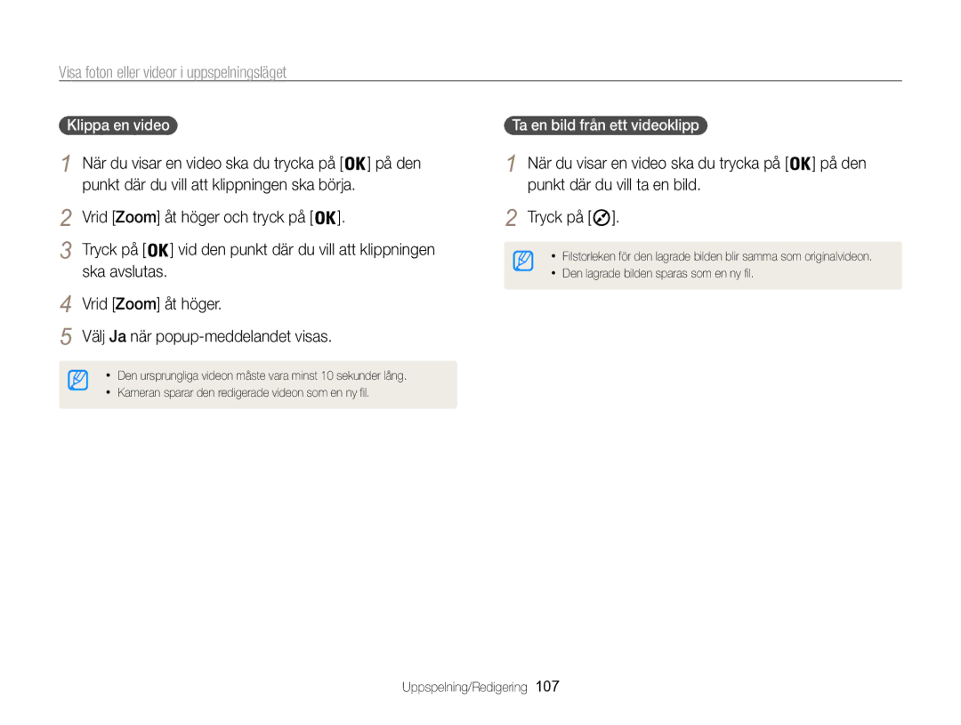 Samsung EC-WB850FBPBE2 manual Punkt där du vill att klippningen ska börja, Vrid Zoom åt höger och tryck på, Ska avslutas 