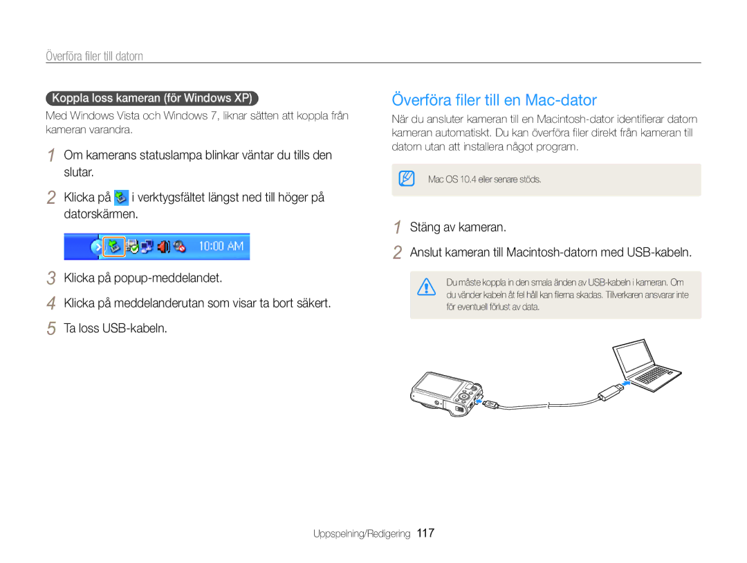 Samsung EC-WB850FBPBE2 manual Överföra filer till en Mac-dator, Överföra filer till datorn 