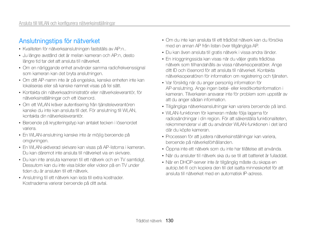 Samsung EC-WB850FBPBE2 manual Anslutningstips för nätverket 