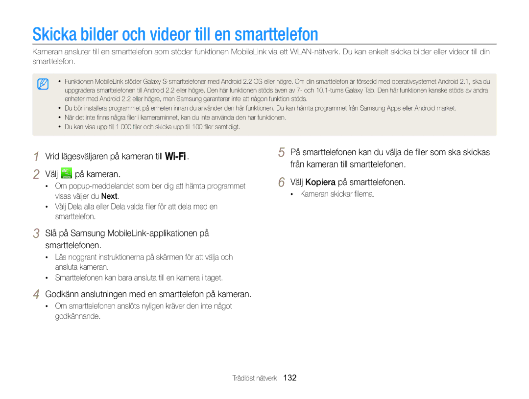 Samsung EC-WB850FBPBE2 Skicka bilder och videor till en smarttelefon, Vrid lägesväljaren på kameran till Välj på kameran 