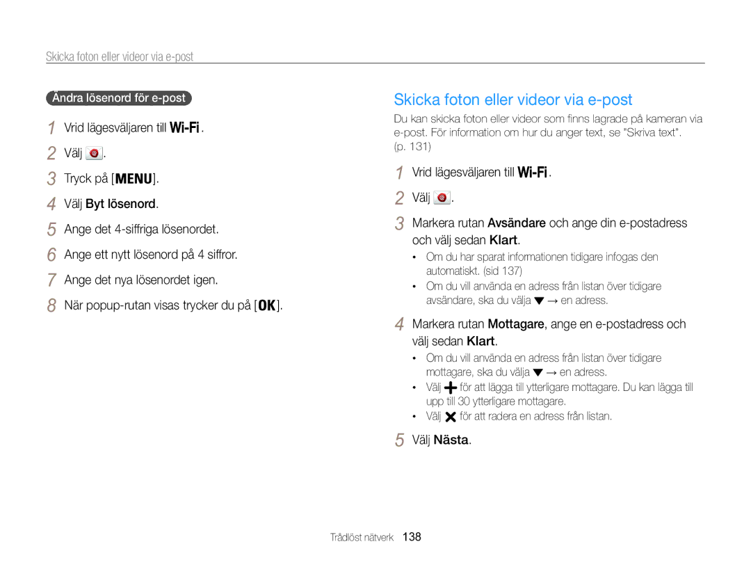 Samsung EC-WB850FBPBE2 Skicka foton eller videor via e-post, Och välj sedan Klart, Välj Nästa, Ändra lösenord för e-post 