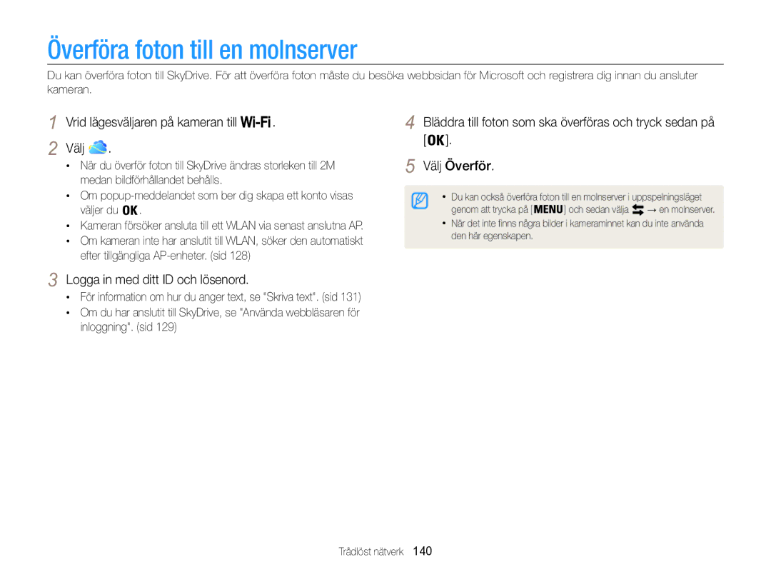 Samsung EC-WB850FBPBE2 manual Överföra foton till en molnserver, Vrid lägesväljaren på kameran till Välj 