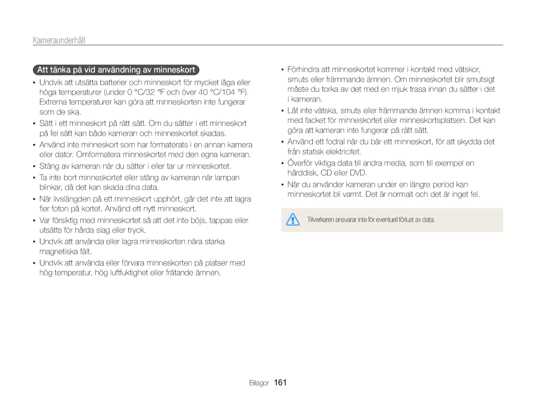 Samsung EC-WB850FBPBE2 manual Att tänka på vid användning av minneskort  