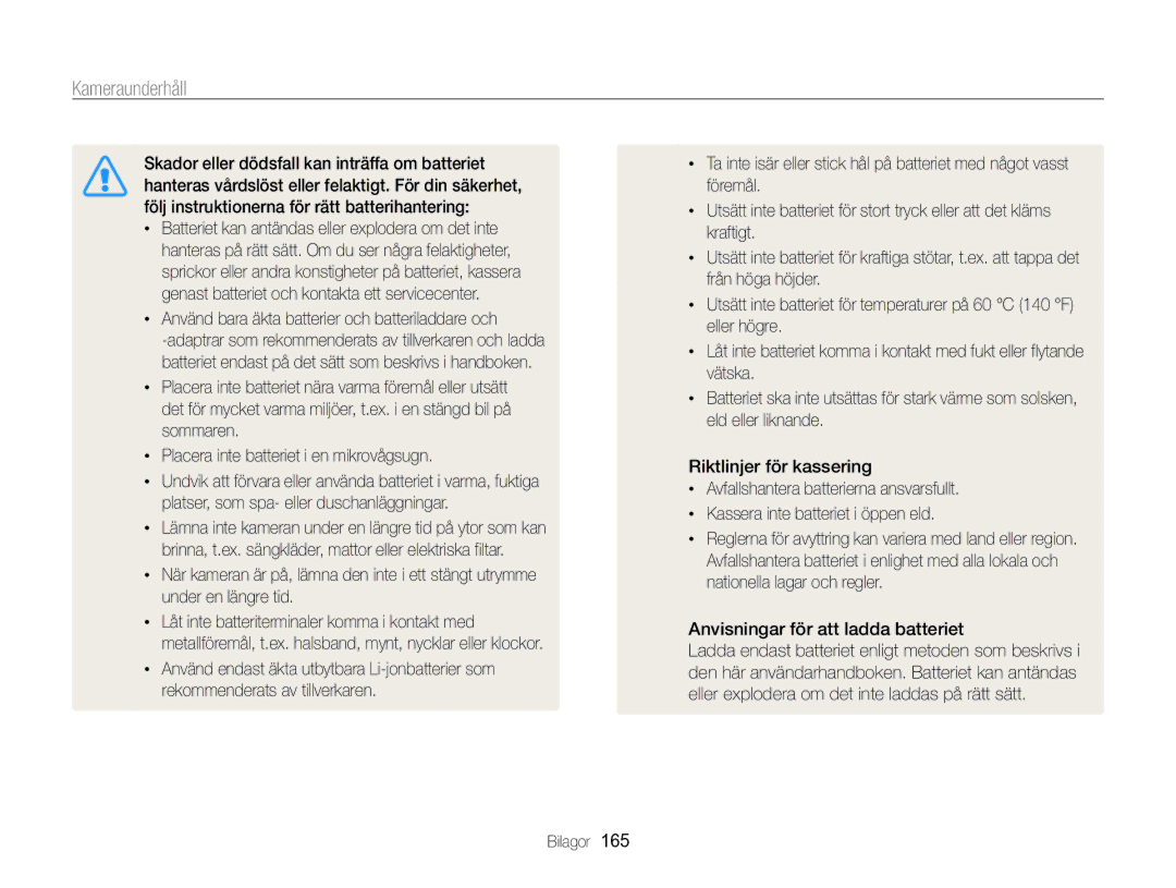 Samsung EC-WB850FBPBE2 manual Använd bara äkta batterier och batteriladdare och 