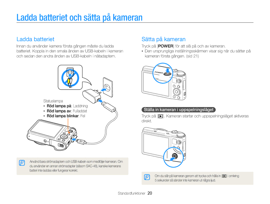 Samsung EC-WB850FBPBE2 Ladda batteriet och sätta på kameran, Sätta på kameran, Ställa in kameran i uppspelningsläget  