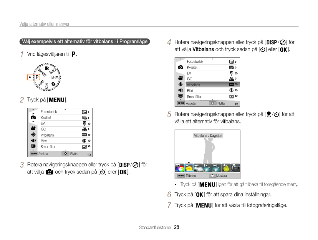 Samsung EC-WB850FBPBE2 manual Välja alternativ eller menyer 