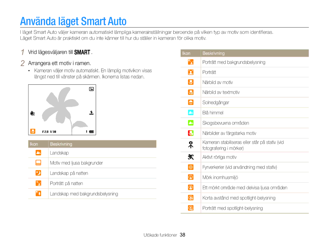 Samsung EC-WB850FBPBE2 manual Använda läget Smart Auto, Vrid lägesväljaren till 