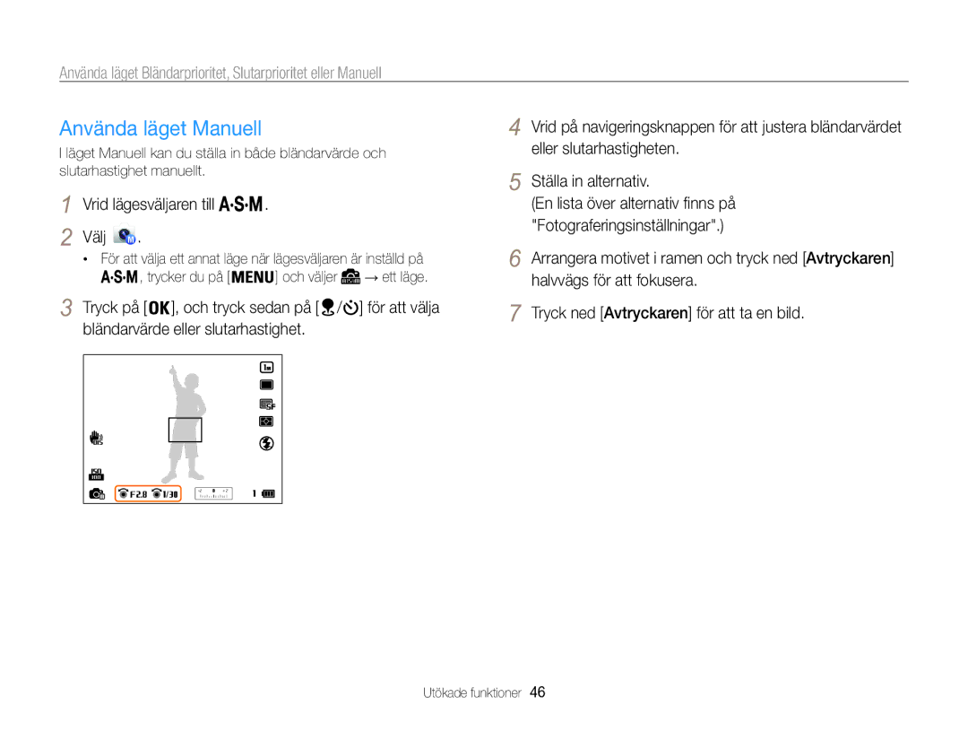 Samsung EC-WB850FBPBE2 manual Använda läget Manuell 