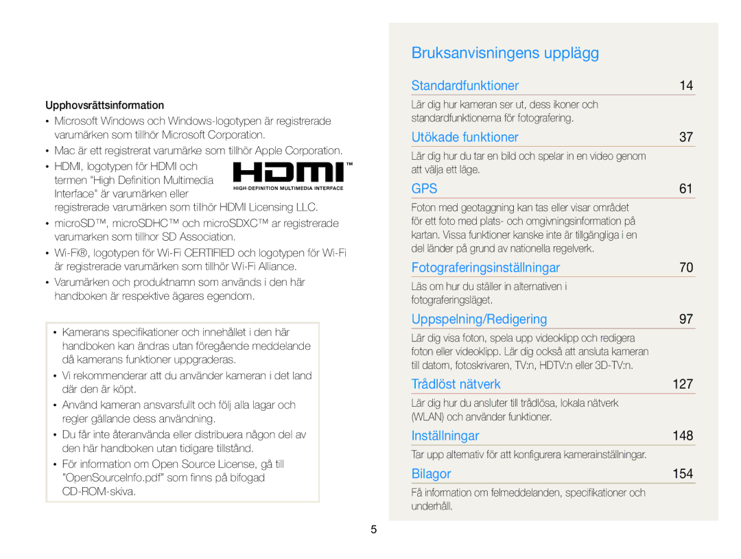 Samsung EC-WB850FBPBE2 manual Bruksanvisningens upplägg, 127, 148, 154 