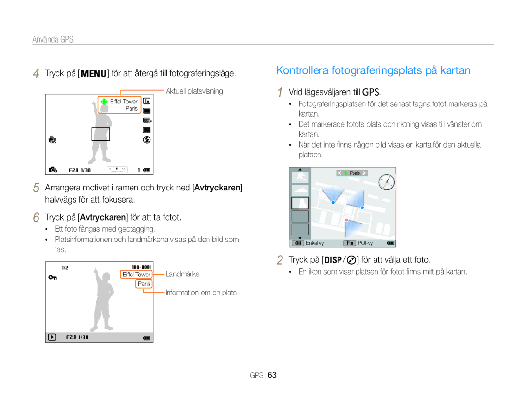 Samsung EC-WB850FBPBE2 manual Kontrollera fotograferingsplats på kartan, Använda GPS, För att välja ett foto 