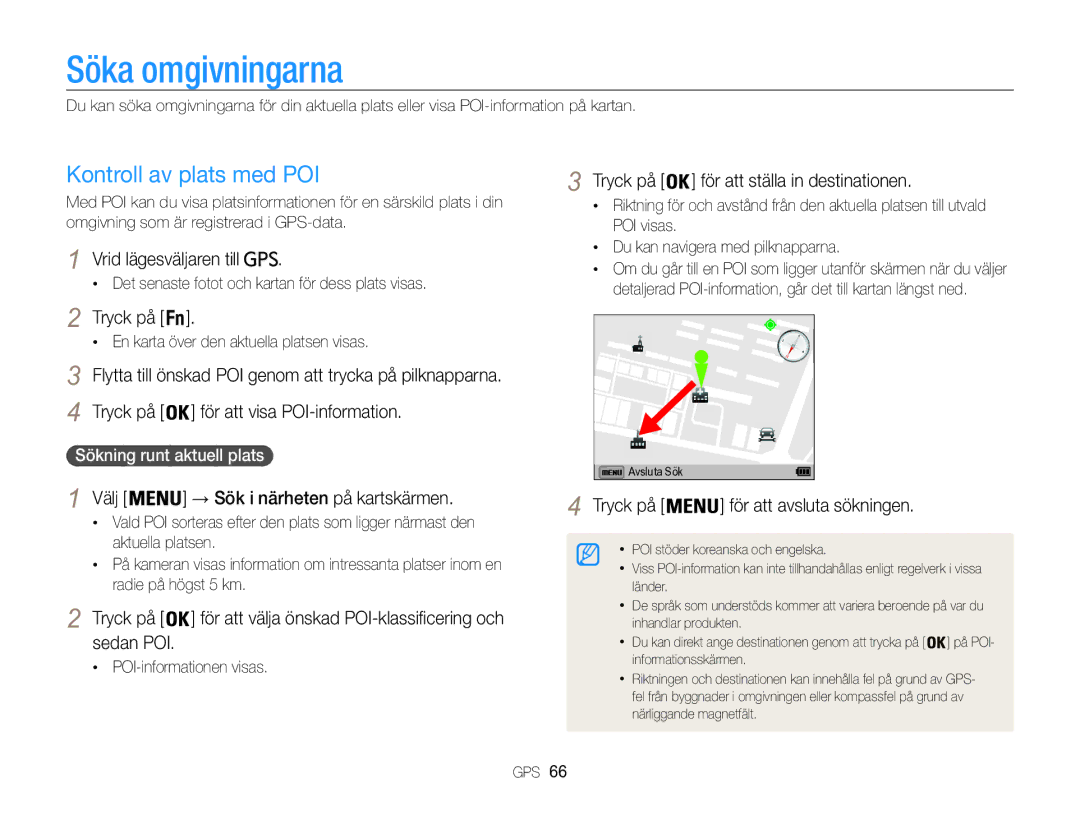 Samsung EC-WB850FBPBE2 manual Söka omgivningarna, Kontroll av plats med POI, Tryck på För att visa POI-information 