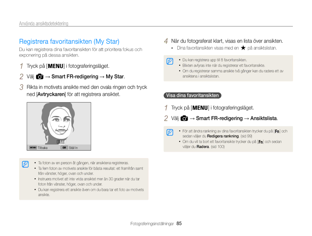 Samsung EC-WB850FBPBE2 manual Registrera favoritansikten My Star, Ned Avtryckaren för att registrera ansiktet 