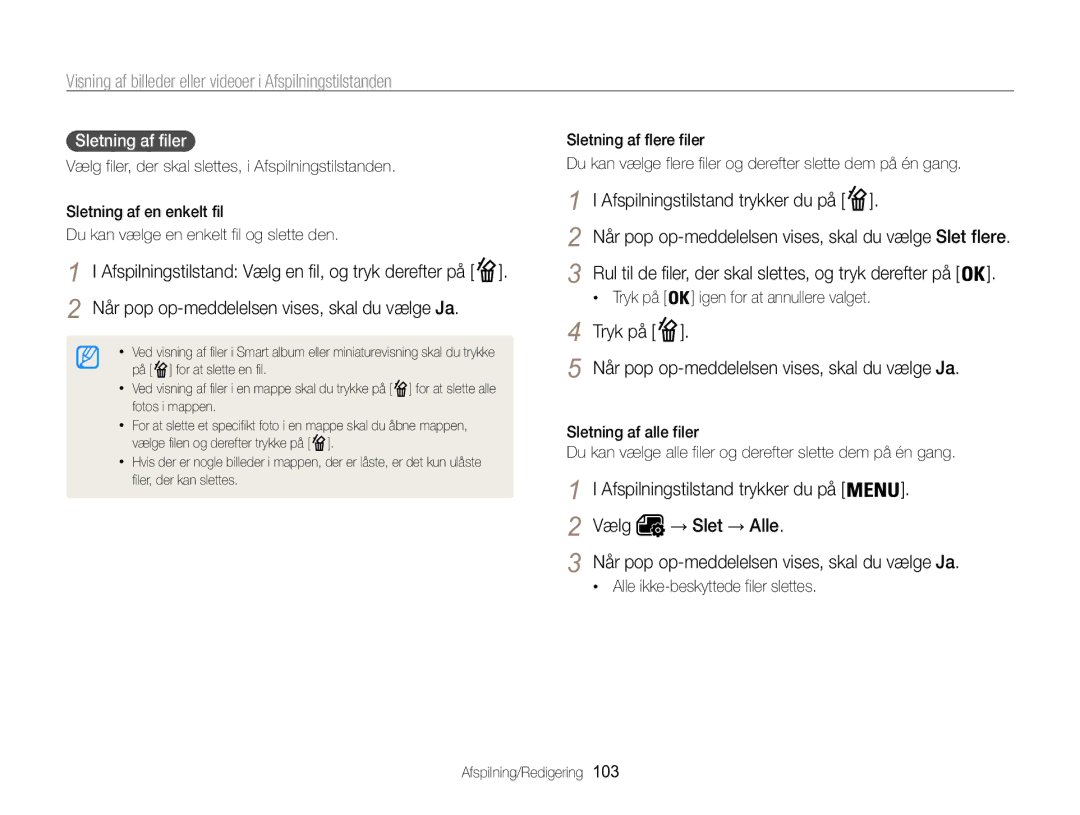 Samsung EC-WB850FBPBE2 manual Når pop op-meddelelsen vises, skal du vælge Ja, Afspilningstilstand trykker du på 