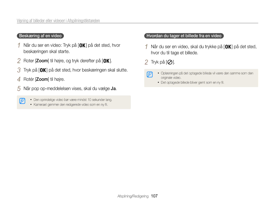 Samsung EC-WB850FBPBE2 manual Hvor du til tage et billede, Når du ser en video, skal du trykke på på det sted 