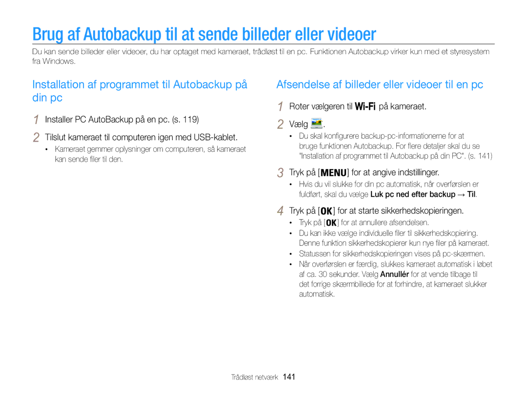 Samsung EC-WB850FBPBE2 manual Brug af Autobackup til at sende billeder eller videoer, Tryk på for at annullere afsendelsen 