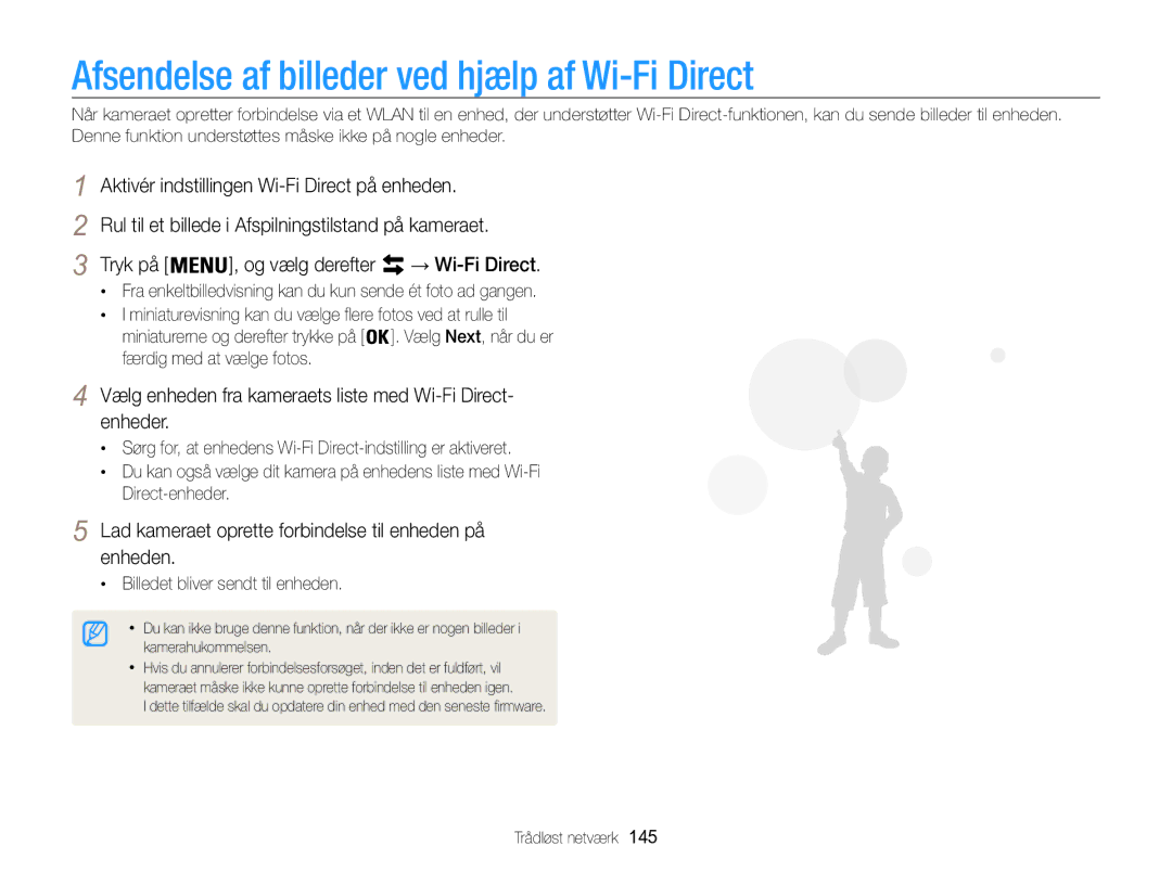 Samsung EC-WB850FBPBE2 manual Afsendelse af billeder ved hjælp af Wi-Fi Direct 