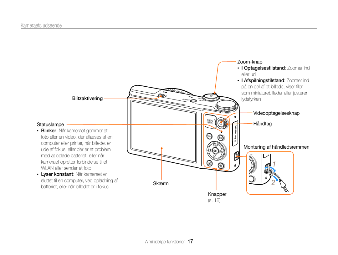 Samsung EC-WB850FBPBE2 manual Kameraets udseende, Batteriet, eller når billedet er i fokus 