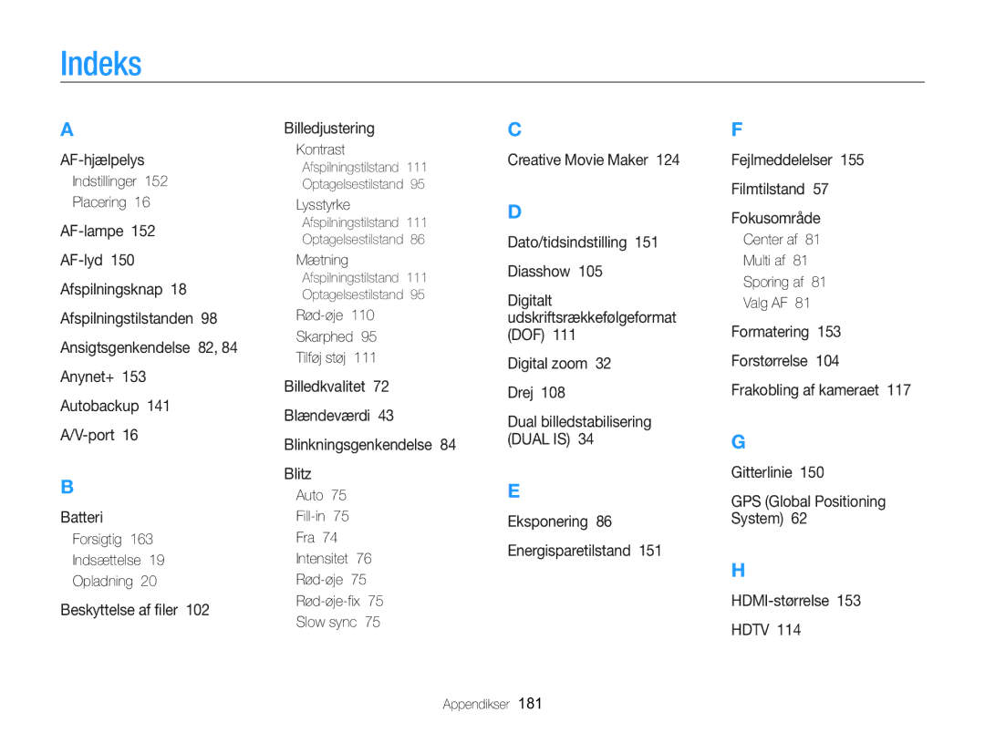 Samsung EC-WB850FBPBE2 manual Indeks 