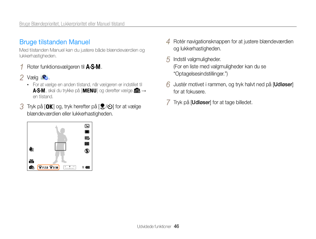 Samsung EC-WB850FBPBE2 manual Bruge tilstanden Manuel 